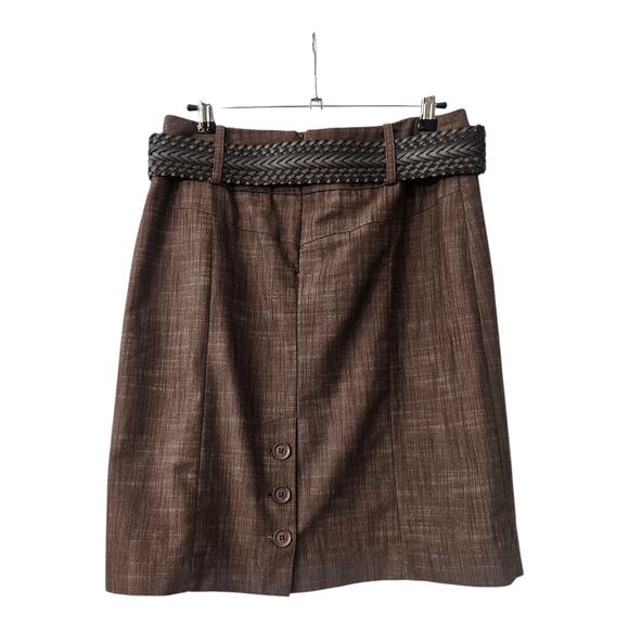 Larry Levine Size 8 Skirt Stretch Brown Belt Included Button Kick Slit - Picture 2 of 7